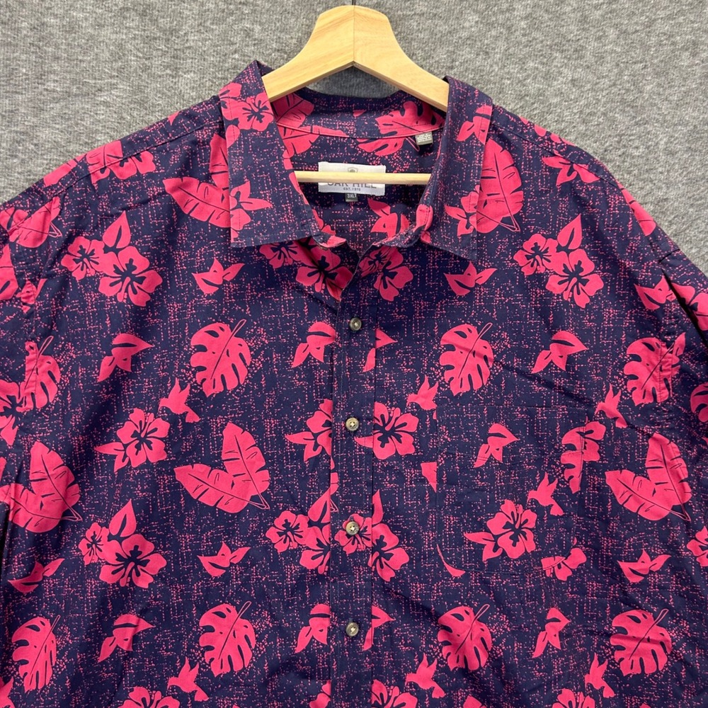 Oak Hill Mens 3XLT Tropical Floral Button Down Shirt Navy Pink Cotton Aloha